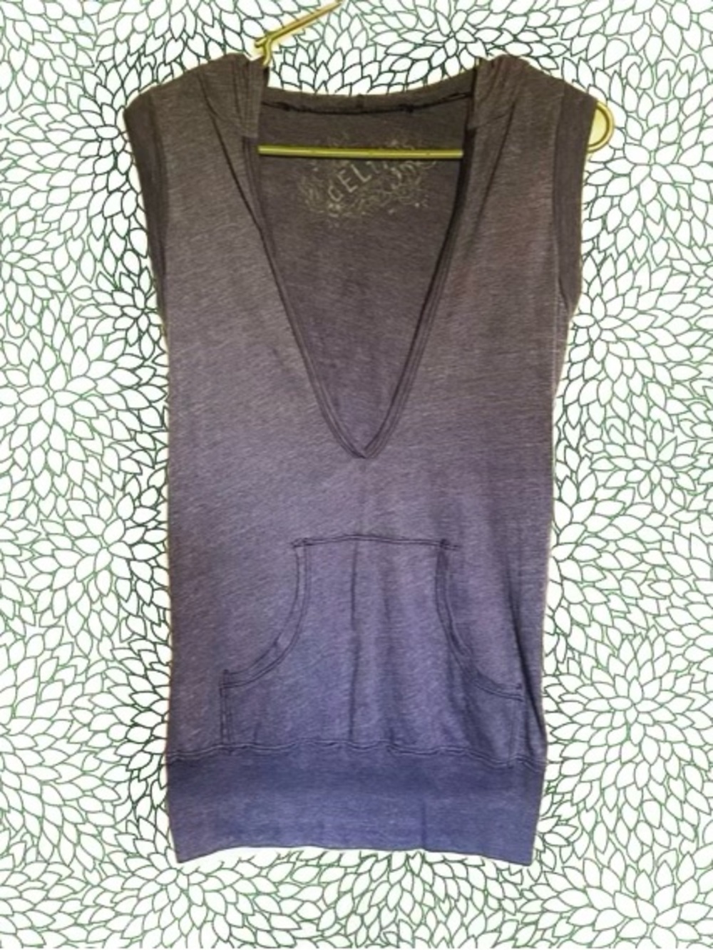 dELiA*s Deep V Sleeveless Hooded Tank - Charcoal Gray